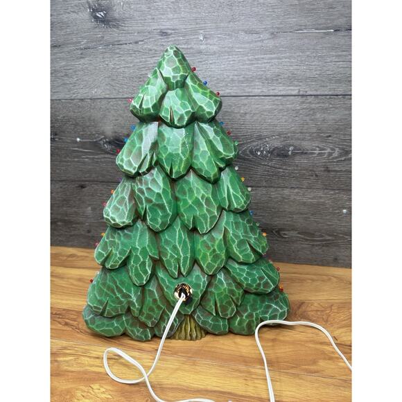 Rare Ceramic Christmas Tree 17.5” Cabin Scene Snowman Lighted 147 Lights Lamp - Picture 4 of 15